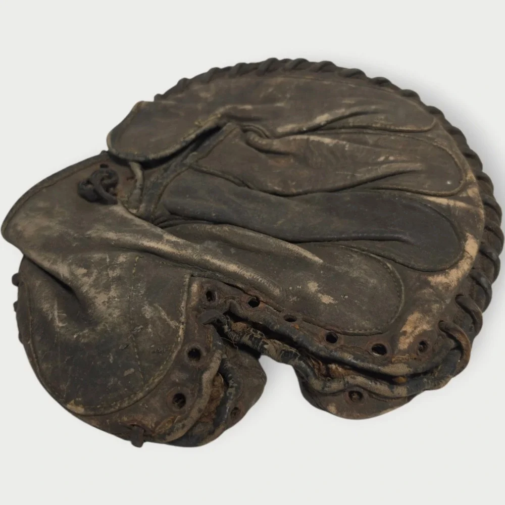 Vintage Early 1900s Leather Catcher's Mitt-Glove BLACK ROUGH NEED REPAIR